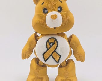 Children's Cancer Awareness Bear Bag Tag: Hand-Finished Silk Gold PLA