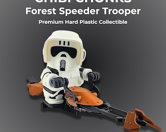 Chibi Speeder Trooper Figure with Bike | Articulated Sci Fi Collector Toy | 6 Inch Premium Hard Plastic Display | Limited Print Run