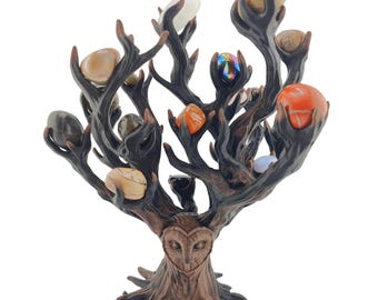 Exclusive Mystical Tumble Tree Owl - Hand Finished Metaphysical Display for Tumble Stones Crystals Premium Free Shipping