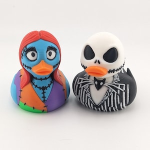 Sally and Jack Premium Ducks | Available in 3 Sizes | Romantic Holiday Fan Art Pair | Cute Nightmare Holiday Decor