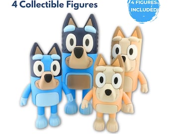 Blue Heeler Family Figures | Cartoon Dog Family Collectible | Dad Mom Pup Set | Chibi Dog Figurines | Desk Decor Gift | Fan Art Display