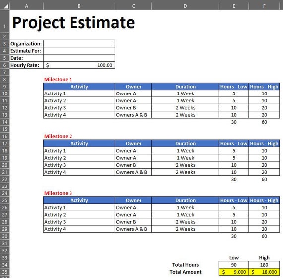 Project Estimate Template - Etsy
