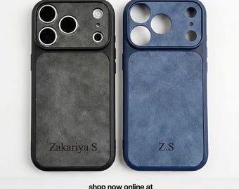 Personalised Suede iPhone Cases -  iPhone (Black/Blue)