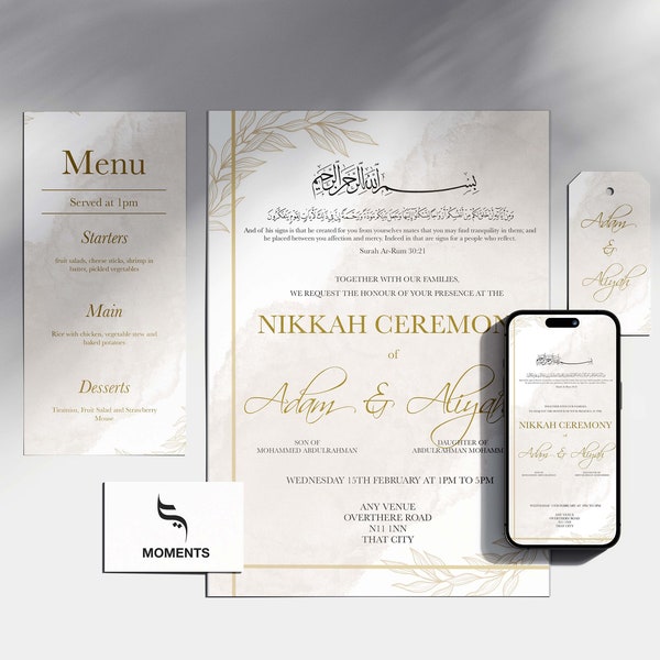 Personalised customisable digital download pdf printable event invite. (WEDDING, nikkah, birthday, bridal shower)