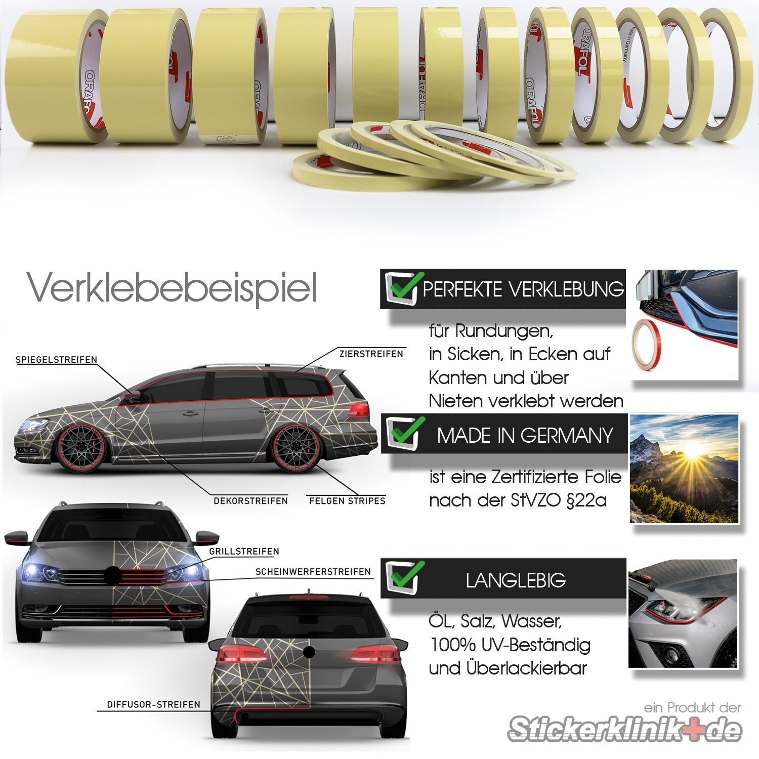 Auto Zierstreifen Folie Beige Glanz Stylingleiste Pinstripes