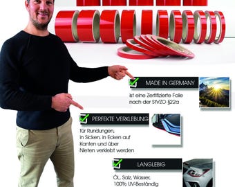 Car Tuning Decorative Stripes Foil Red Gloss Car Wrap Stripes Stripe Films Car Stickers Model Making Motorhome Motorcycle Bike Styling Red