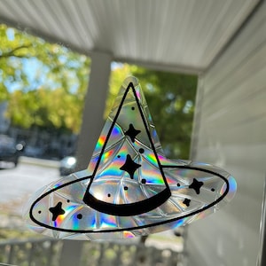 Witch’s Hat Suncatchers, Witches Hat  Window Cling, Halloween Decorations, Prismatic Cling, Suncatcher