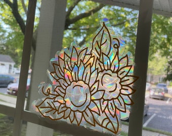 Sunflower Suncatcher Window Cling – Rainbow Prismatic Decal