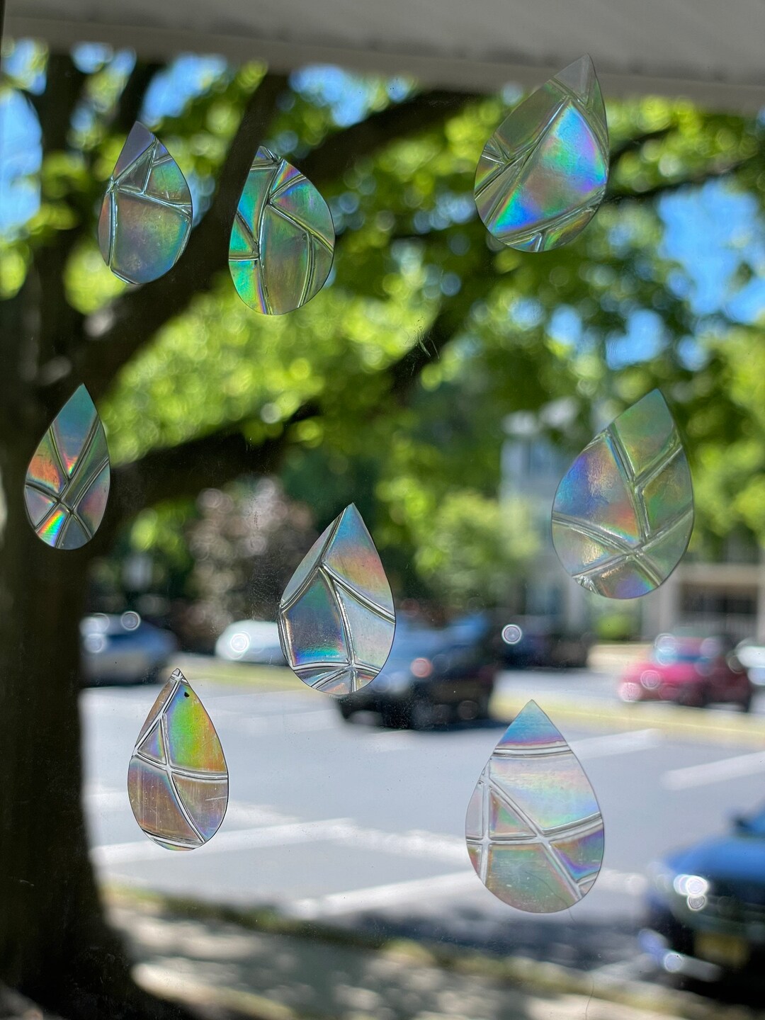 Raindrops Suncatchers Set of 8 Rain Themed Window Cling Teardrop Window