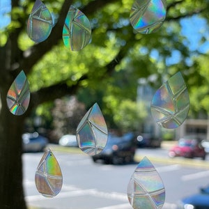 Raindrops Suncatchers - Set of 8 - Rain Themed Window Cling - Teardrop Window Sticker - Unique Housewarming