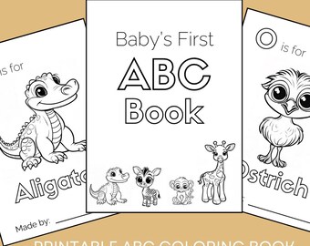 Baby’s first ABC coloring pages, baby shower coloring page for kids, baby shower coloring book, baby shower ABC book blank, baby shower game