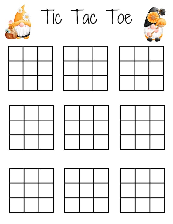 Printable Tic Tac Toe Game 10 Pages GNOMES | Etsy