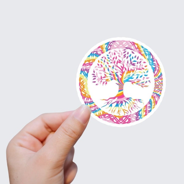 Rainbow Celtic Tree of Life Circle Die Cut Sticker laptop stickers tumbler stickers journal stickers phone stickers