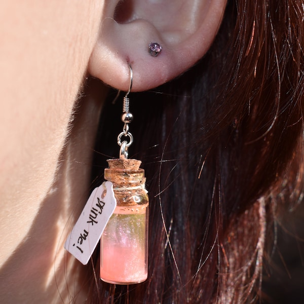 Alice in Wonderland drink me bottle earrings