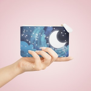 Minibolso de mano Moon & Stars, cielo nocturno, monedero, piel vegana libre de crueldad animal, estuche con cremallera