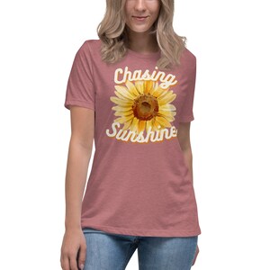 Chasing Sunshine Women&#39;s Relaxed T-Shirt, Sunflower shirt, Positive vibes shirt, Floral shirt