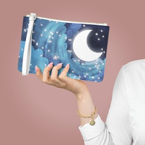 Bolso Clutch Moon & Stars Night Sky, Bolso Clutch, Cuero Vegano Cruelty-Free, Bolso Con Cremallera