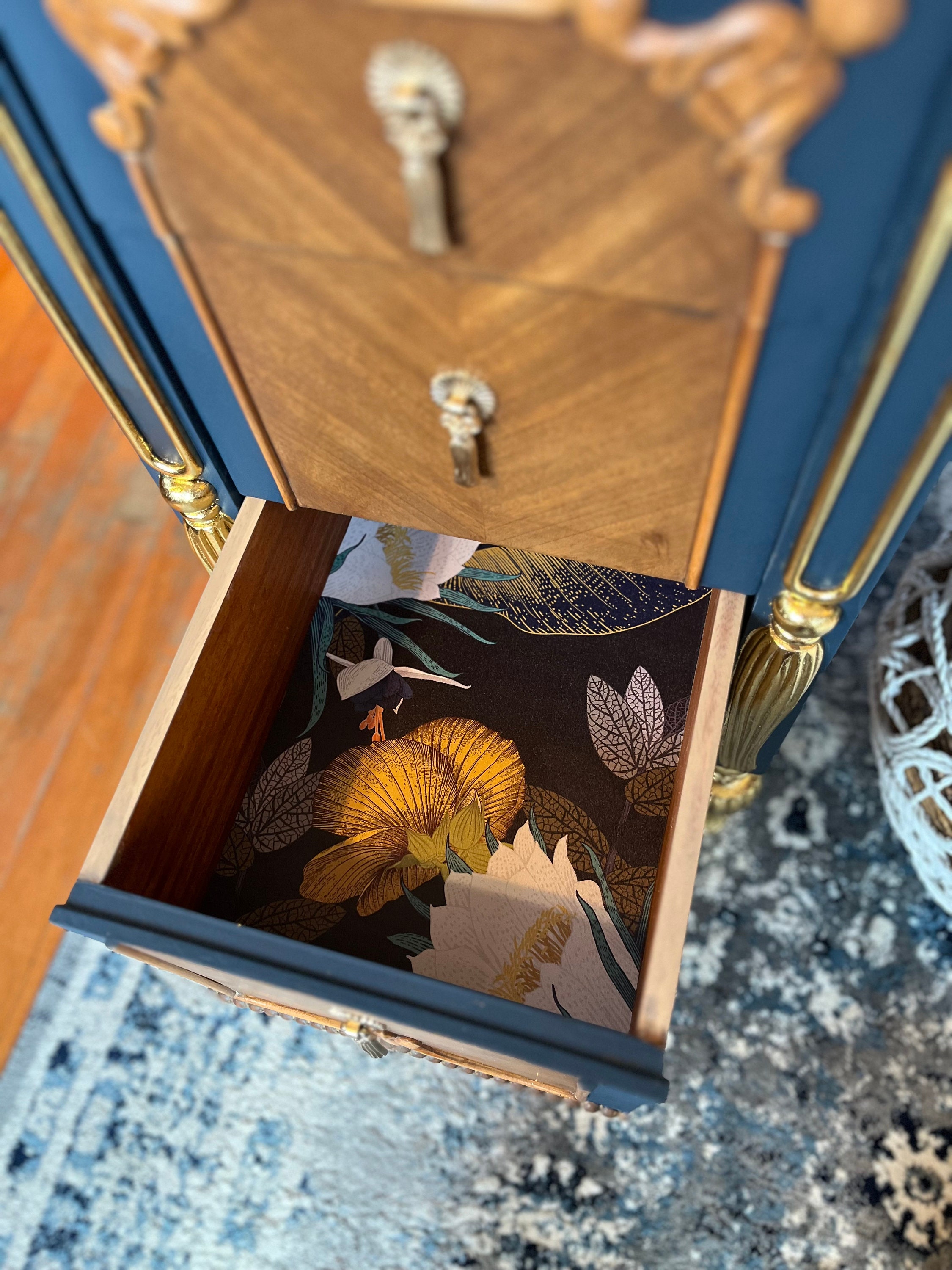 Handcrafted Refurbished Vintage Blue Dressing Table: Gold Leaf Accents -  Etsy