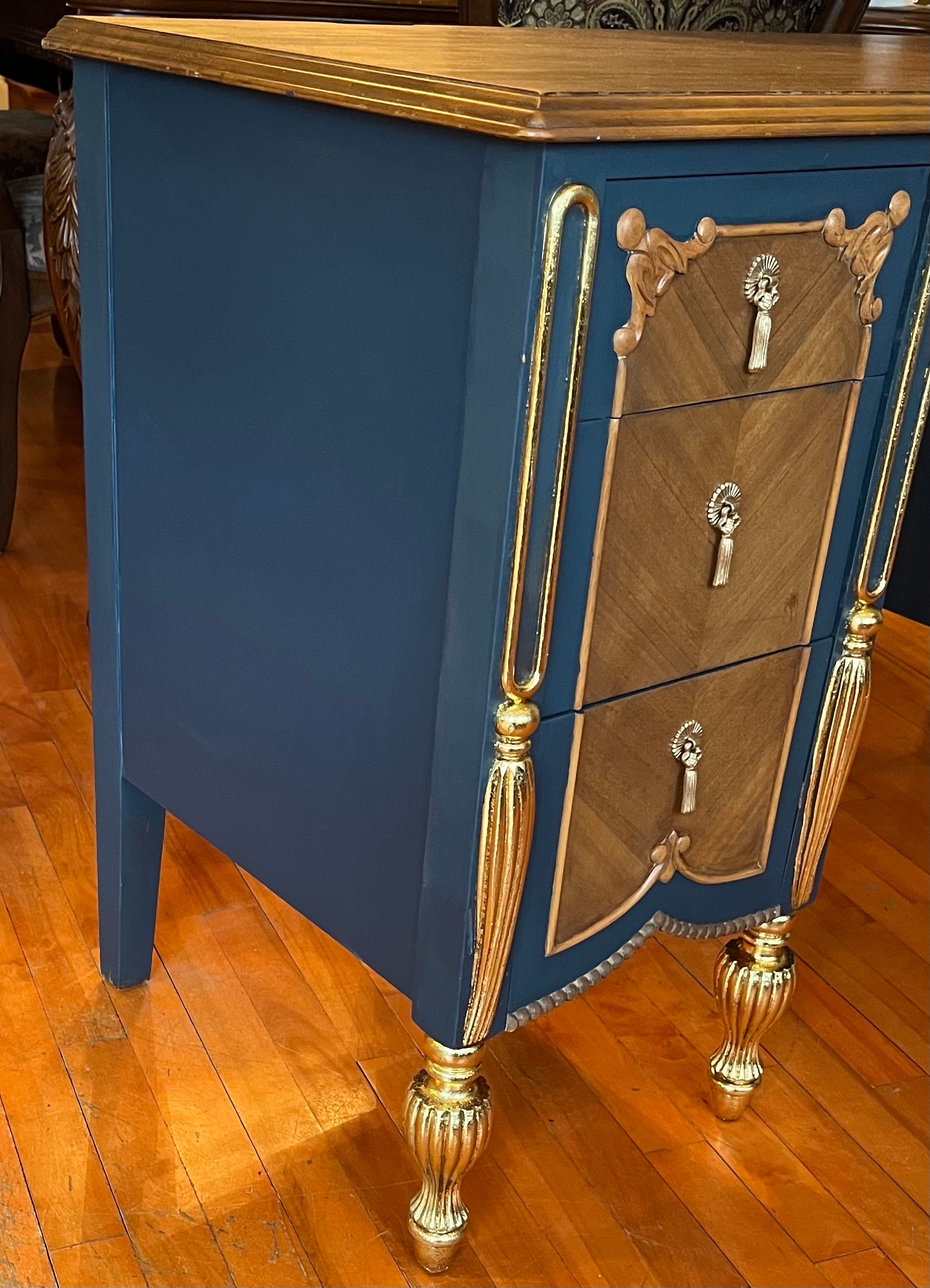 Handcrafted Refurbished Vintage Blue Dressing Table: Gold Leaf Accents -  Etsy