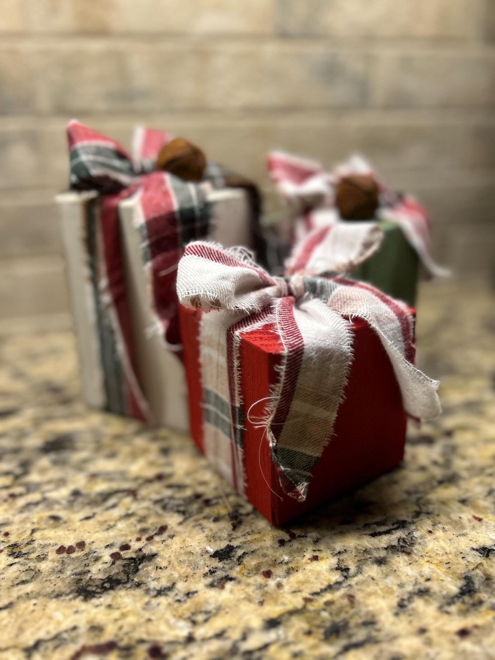 Merry Christmas Sign Wooden Decorative Block Rustic Farmhouse Tabletop Decor