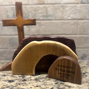 Handcrafted Wooden Easter gift Resurrection Scene/Christian Empty Tomb/He is Risen scripture Easter decor