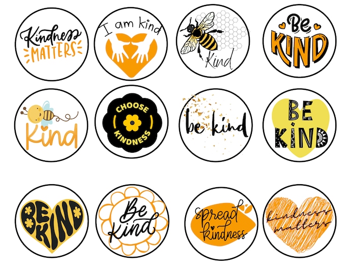 KINDNESS BUTTON MIX Bulk Quantity Pin Badge Flair 1 Inch Kids Prizes