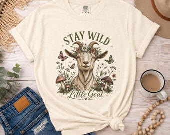 Maglietta con capra, "Stay Wild Little Tee" con motivo floreale