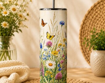 Wildflower Butterfly 20oz Skinny Tumbler Nature Lover Gift for Mom or Her