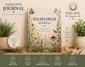 Diário de capa dura com estampa botânica, Floresça onde você está plantado, Diário para amantes de plantas