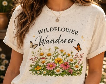 Wildblumen-T-Shirt, botanisches Schmetterlings-T-Shirt, Geschenk für Naturliebhaber