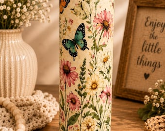 Butterfly Wildflower Tumbler | Cottagecore Boho Floral Mug | Gift for Her