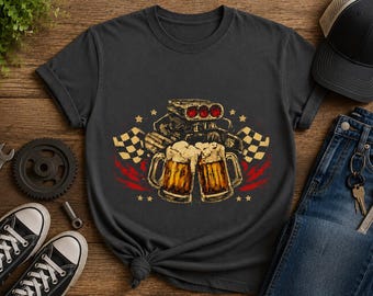 Cold Beer & Carburetors T-Shirt | Vintage Motor Beer Design
