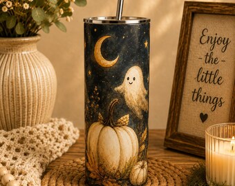 Ghost Pumpkin Skinny Tumbler, Halloween 20oz Cup,Fall Gift for Her
