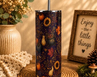 Pumpkin Celestial Skinny Tumbler, Fall Witchy 20oz Cup, Gift for Her