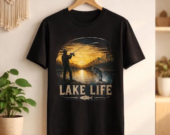 Maglietta da pesca "Lake Life Comfort Colors" per avventure all'aria aperta, regalo per lui e per lei, ideale per la casa sul lago.
