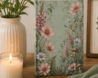 Notizbuch im Cottagecore-Stil, Wildblumen-Pilz-Design, Hardcover, Salbeigrünes Blumen-Tagebuch, Geschenkidee für Sie