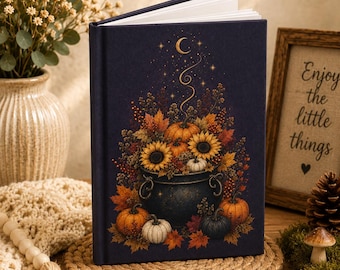 Herbstliches Notizbuch mit Kürbis- und Sonnenblumenmuster, Hardcover-Notizbuch mit Sonnenblumenmotiv, Herbstgeschenk