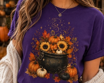 Kürbishexen-Shirt, Kessel-Herbst-T-Shirt, gemütliches Herbst-Halloween-Geschenk
