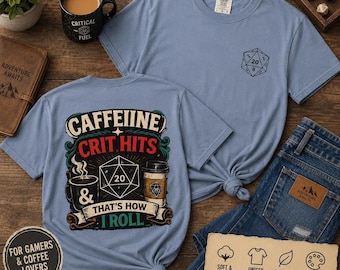 Maglietta D20, T-shirt Caffeine Crit Hits per giocatori