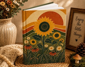 Sonnenblumen-Notizbuch im Cottagecore-Stil, Boho-Wildblumen-Notizbuch, Geschenk für Naturliebhaber