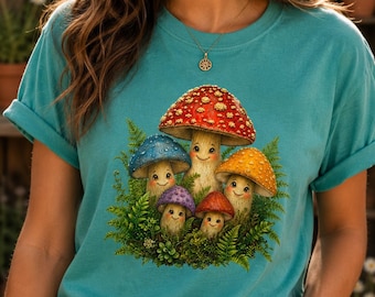 Pilz-T-Shirt, handgezeichnet, Cottagecore-Pilz-Shirt, Naturgeschenk