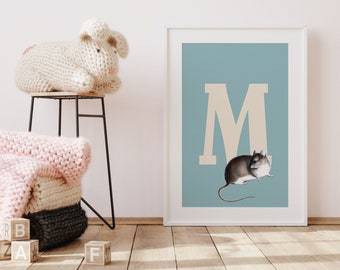 Letter M eco poster | M like mouse | Letter M Printable Wall Art Deco | Girls Room | Boys Room