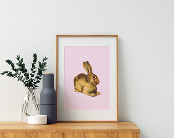 Easter rabbit digital post card | Vintage Botanical digital print | eco poster