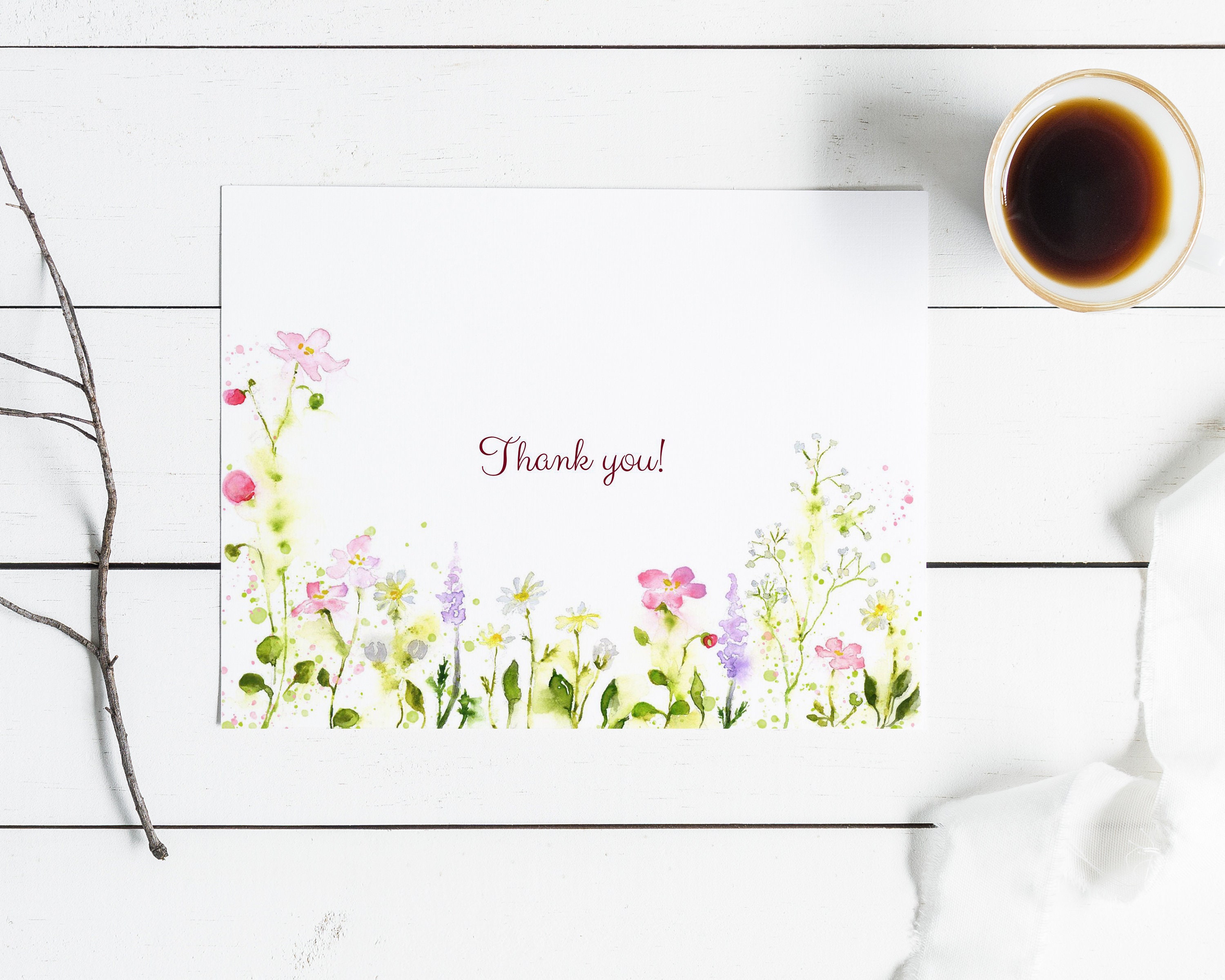 Printable Greenery Thank You Card, Watercolor Editable Thank You Card ...