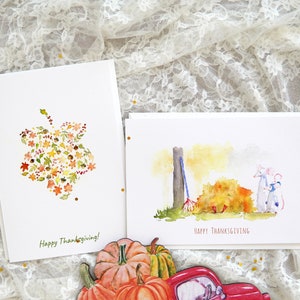 Ensemble de 2 cartes de voeux pour Thanksgiving, carte de feuilles rouges aquarelle, carte postale de vacances d'automne, joyeux Thanksgiving d'automne, cartes de paysage d'automne