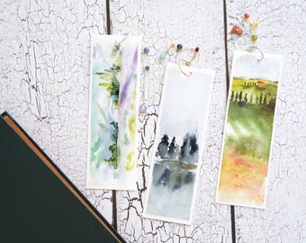 Lesezeichen 3er Set, individuelles gemaltes Landschaftslesezeichen, Landschaftslesezeichen, Personalisiertes handgemachtes Geschenk. Echte Steine