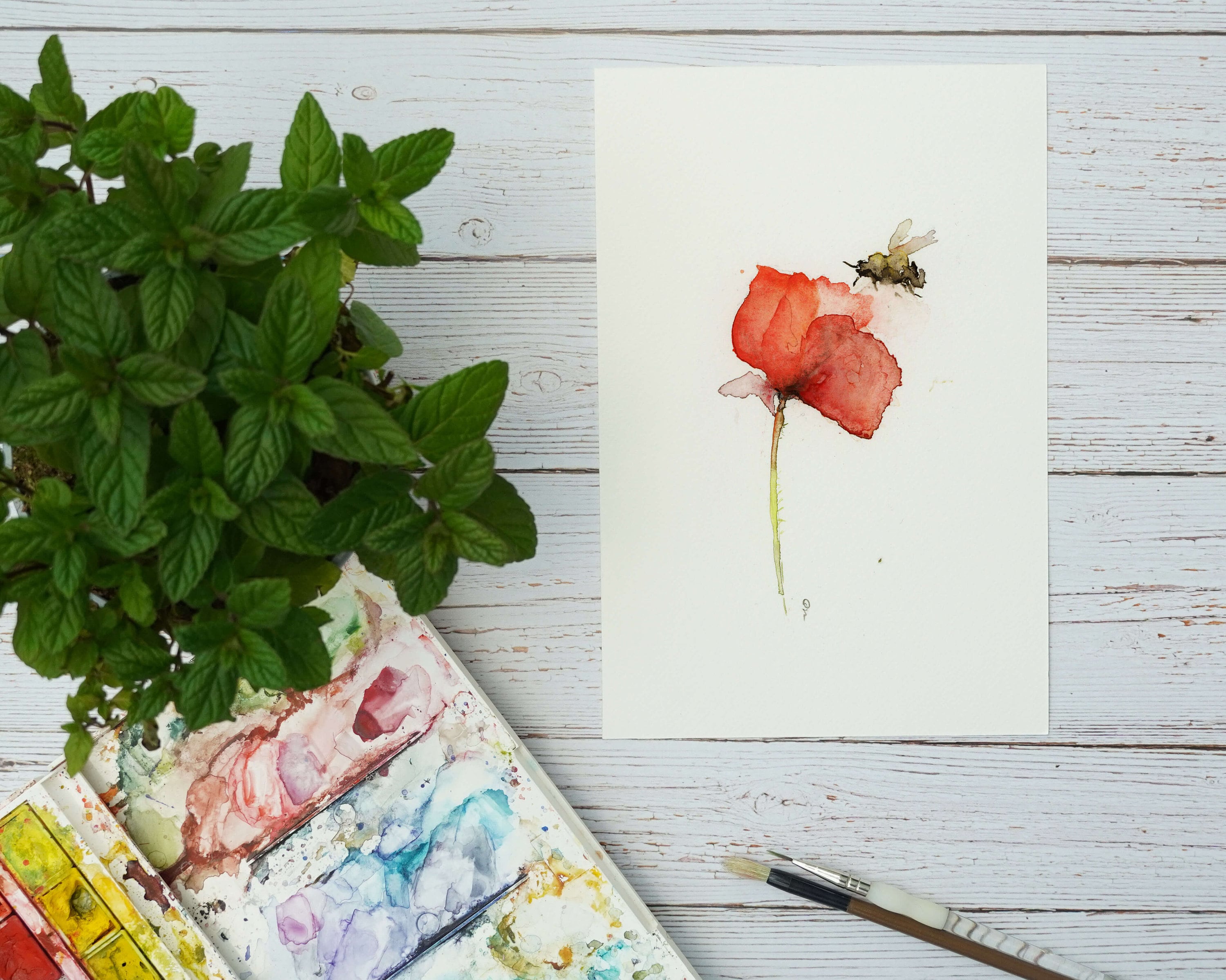 Watercolor Floral Greeting Card Set, Flowers and Bees Set of 4 Cards ...