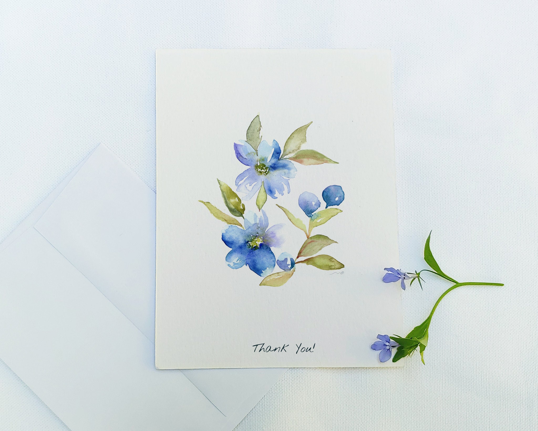 Watercolor Thank You Cards for Friends and Family, Blue Floral Card Set ...