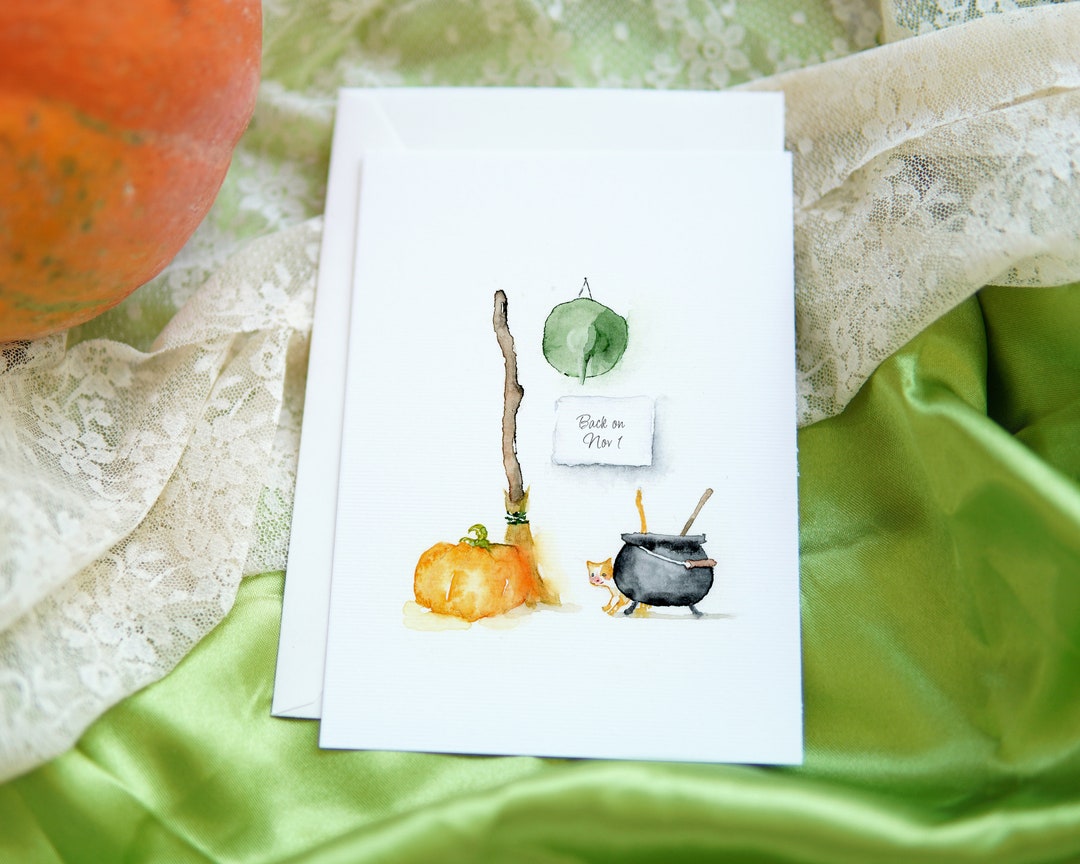 Halloween Greeting Cards, Seasonal Watercolor Card, Halloween Card Set ...