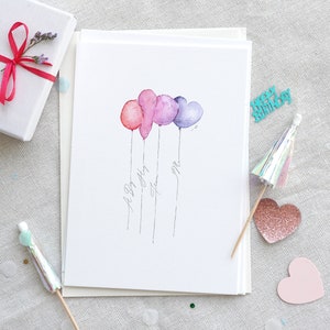 Cartes d'anniversaire, Cartes de joyeux anniversaire, Carte de célébration drôle, Ensemble de cartes de voeux aquarelle, Carte de voeux ballon fait main